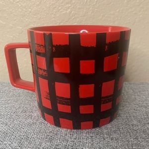 Starbucks Coffee Mug Red Black Plaid Square Handle